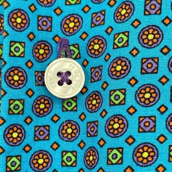 Alan Flusser Blue Cotton Long Sleeve Casual Button-Up Shirt Size Medium - Picture 4 of 8